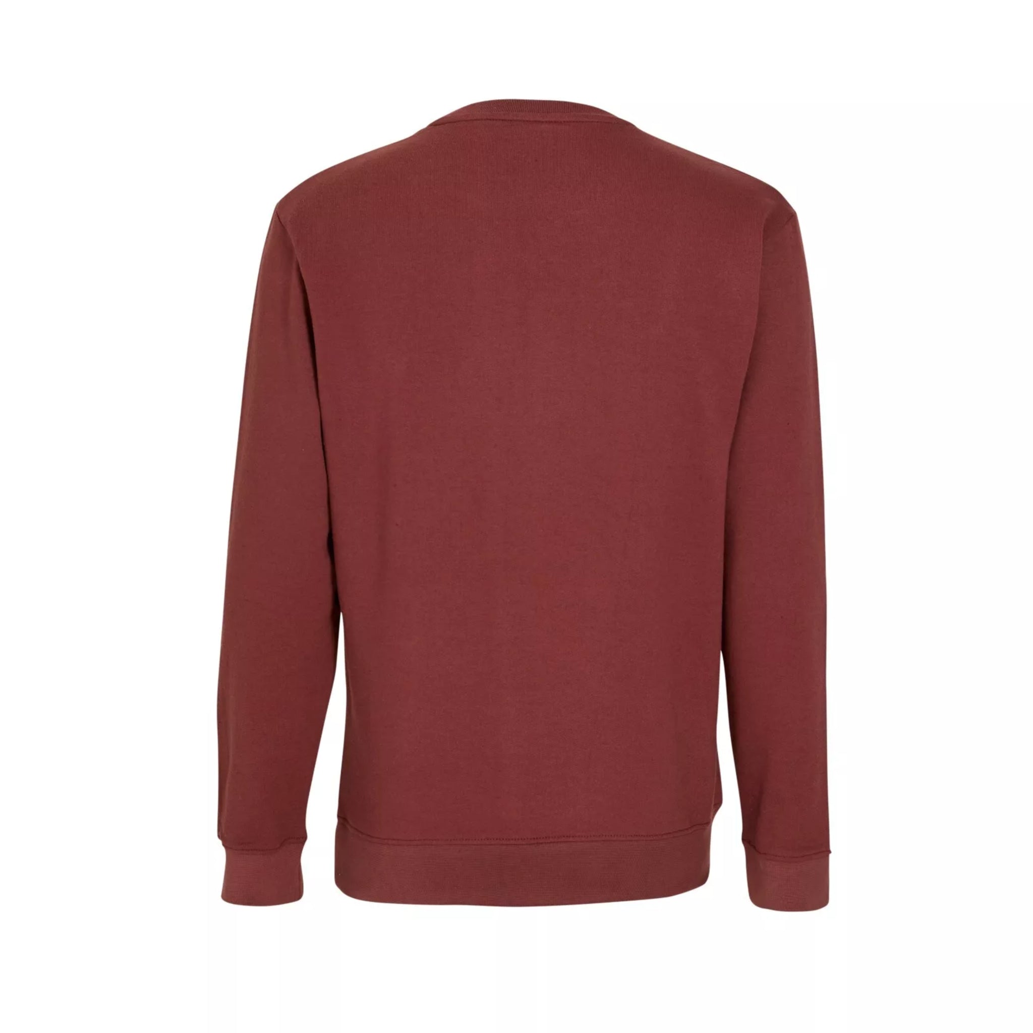 Men's classic crew neck sweatshirt jumper in burgundy with long sleeves and minimalist embroidered chest logo